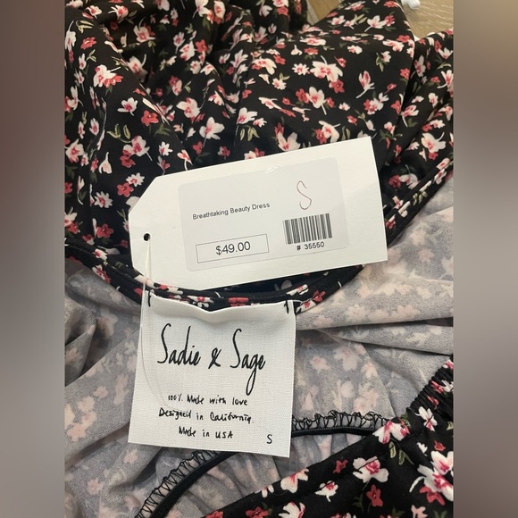 Sadie & Sage Elegant Black and Pink Floral Dress NWT Small - Picture 15 of 15